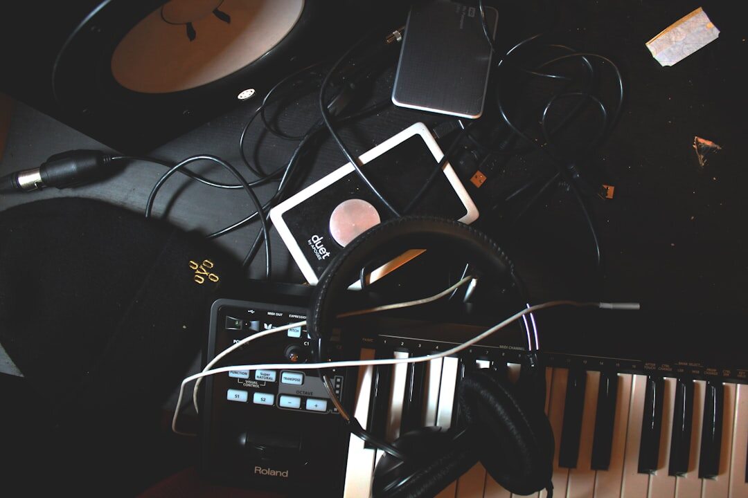 Home recording studio with instruments and mixing equipment